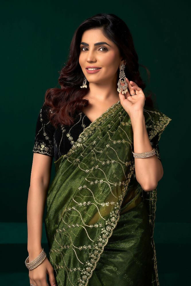 Joban Fashion Green Net Party Wear Sarees