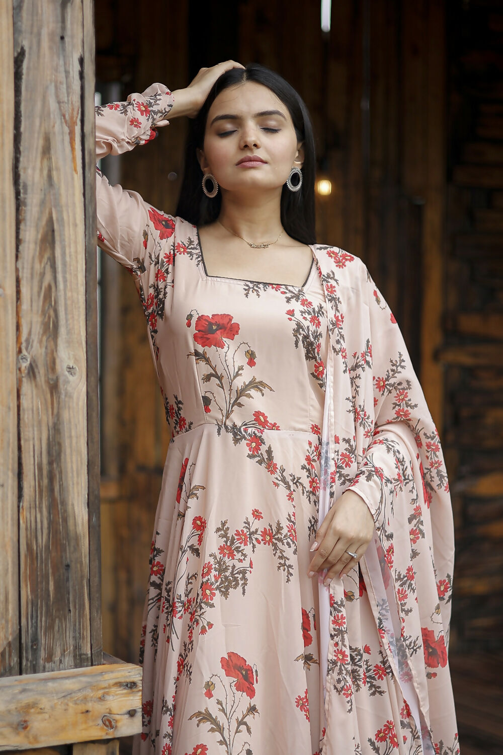 Aayaa Designer Printed Georgette Full Flare Gown With Dupatta - Multi Color