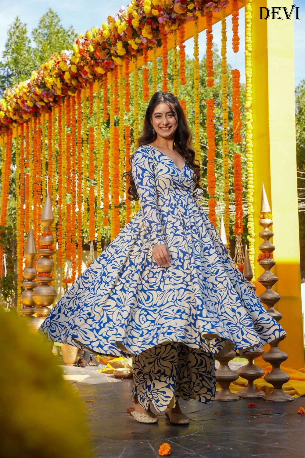 Aayaa Designer Printed Full Flared Suit