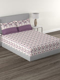 MYTRIDENT Mauve White Floral Cotton 144 TC Queen Bedsheet With 2 Pillow Covers