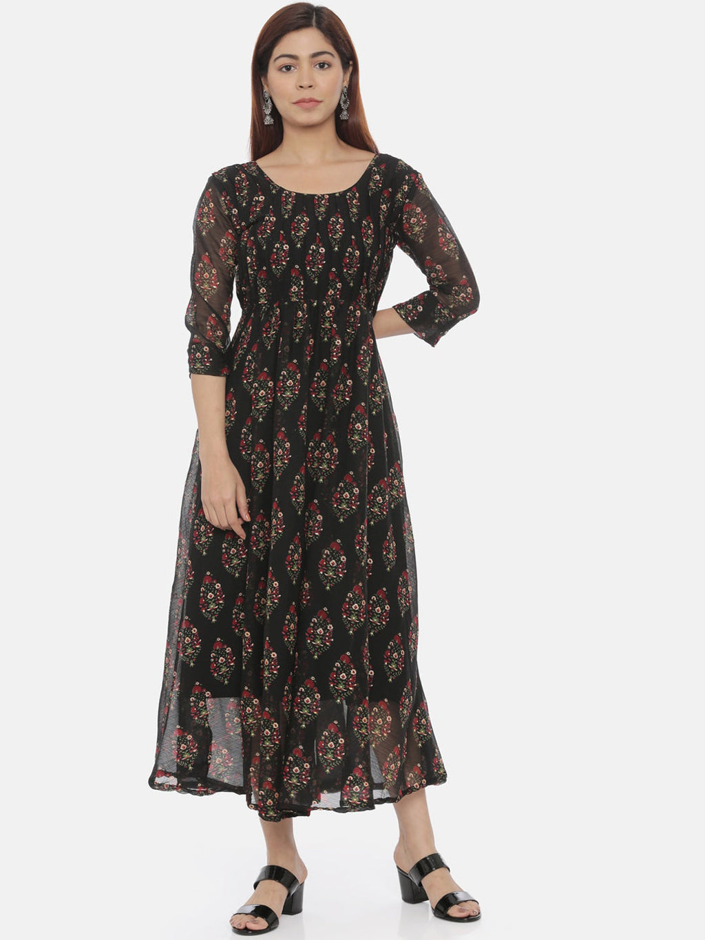 Souchii Women Black Printed Fit And Flare Beautiful Dress