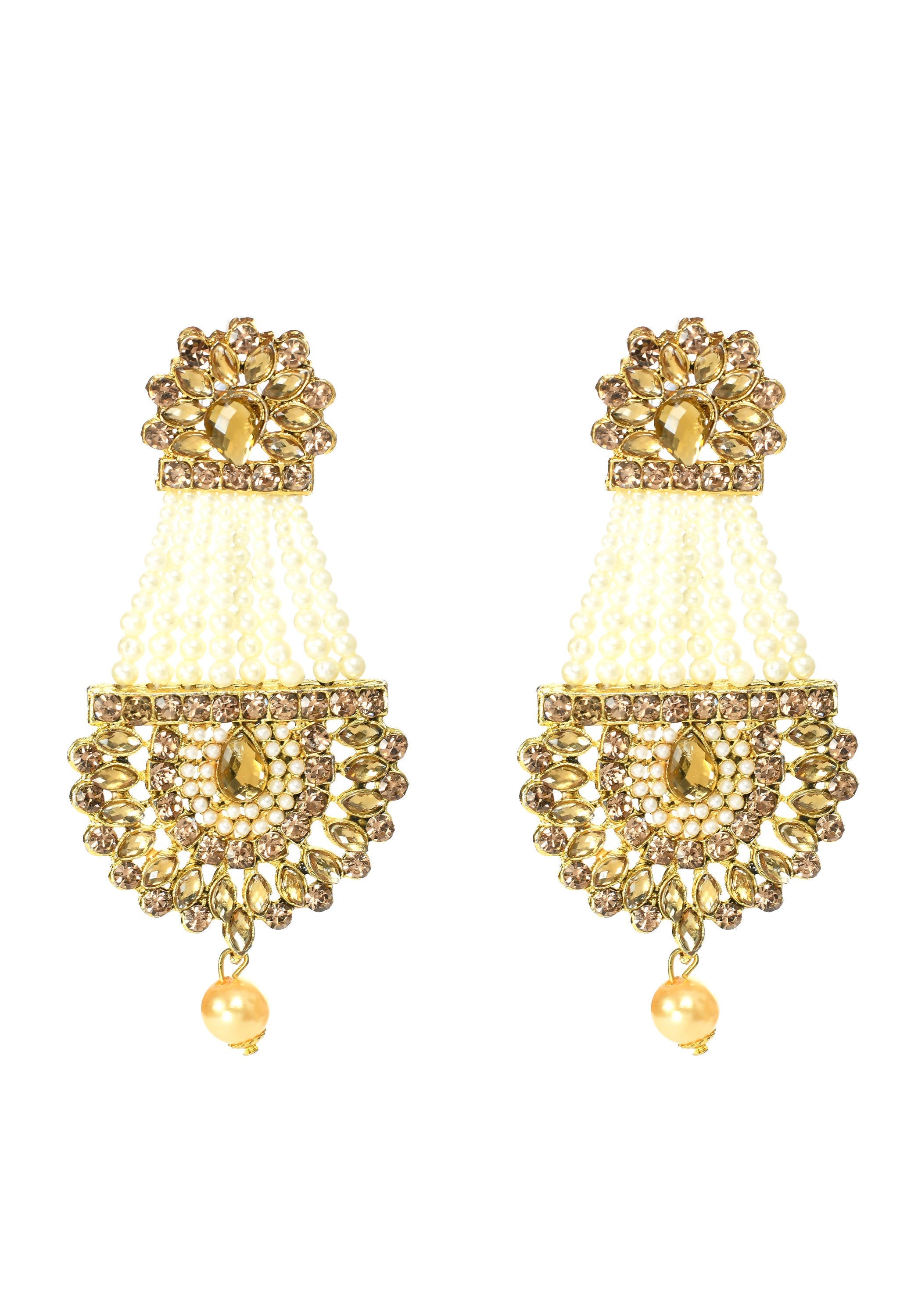 Mominos Fashion Johar Kamal Earrings With Kundan & Pearls Work