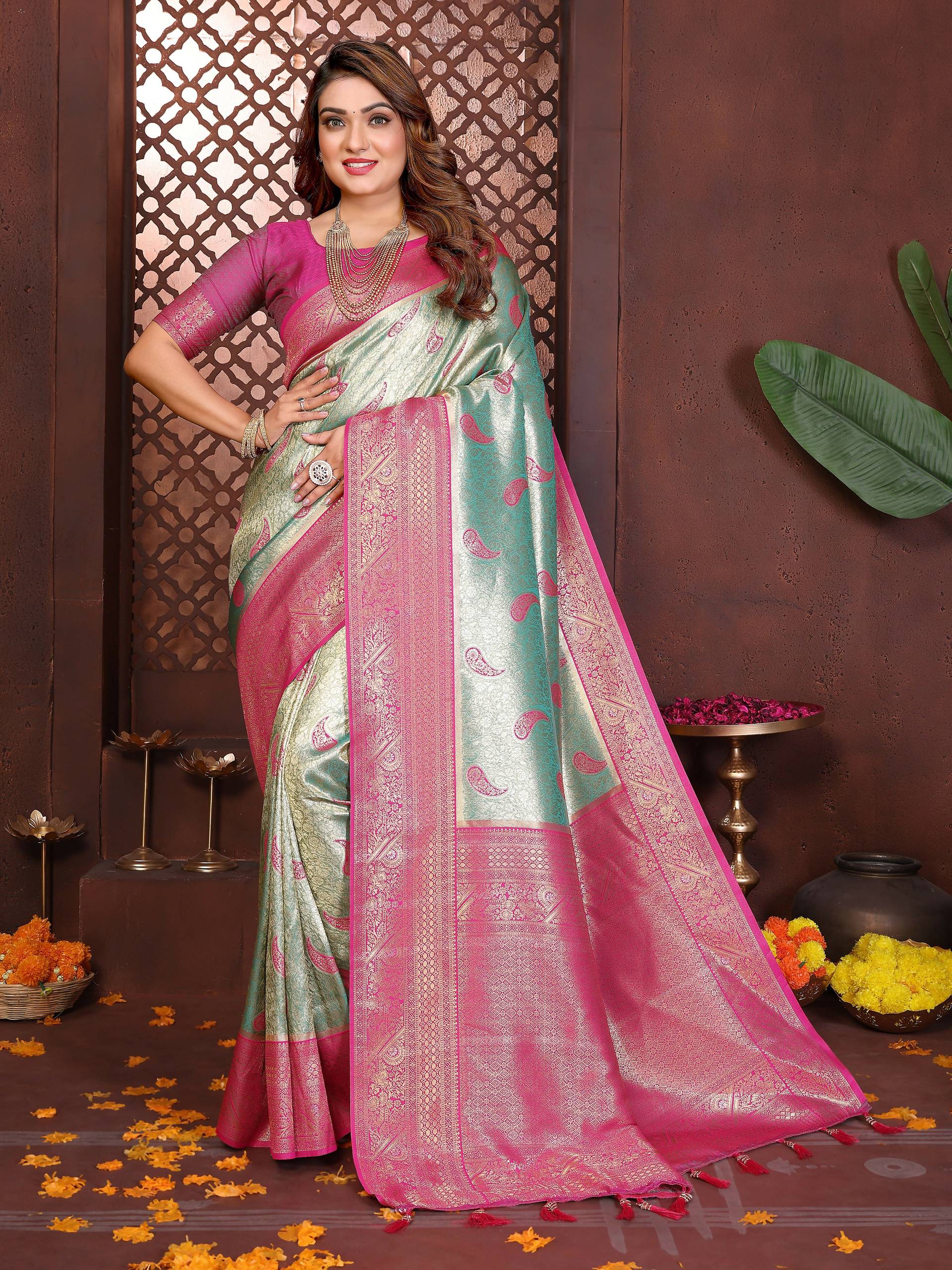Aastha Fashion Sea Green Tissue Silk Weaving Saree