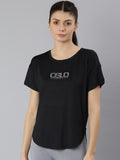 MKH Women Black Typography Extended Sleeves Dri-FIT Sports T-shirt