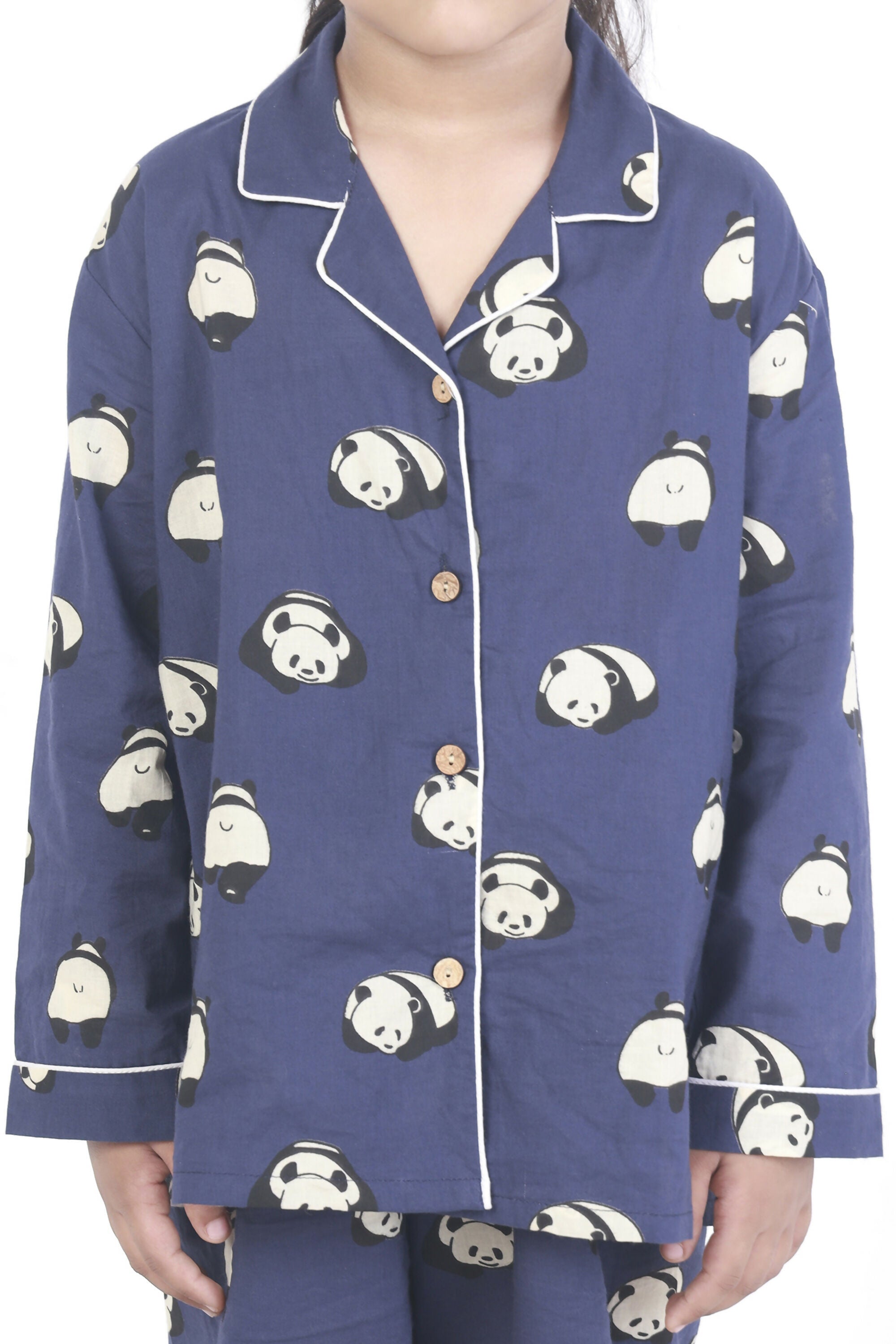 Breathables Kids Cotton Night Suit – Blue Panda Print Shirt & Pyjama Co-Ord Set For Boys & Girls