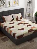 Story@home Cream-Coloured Geometric 152 TC Cotton 1 Queen Bedsheet with 2 Pillow Covers