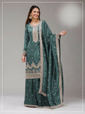 Anaita Blue Gold Crush Stitched Suit with Embroidery & Sequins Work
