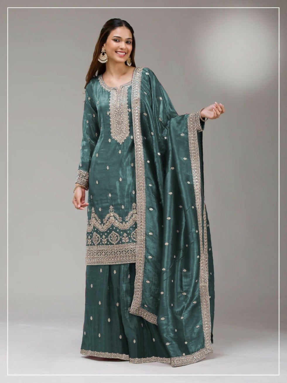 Anaita Blue Gold Crush Stitched Suit with Embroidery & Sequins Work