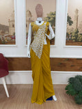 Teeya Creation Yellow Color Faux Georgette Embroidery Work Party Wear Ready To Wear Saree