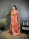 Joban Fashion Pastel Red Mughal-Inspired Motifs Soft Silk Paithani Saree