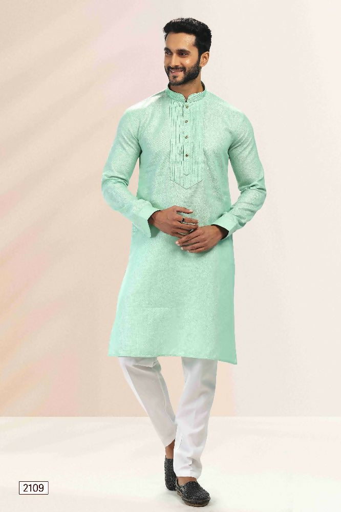 Raivat Ethnic Linen Cotton Pintux Work Kurta Pajama In Pista Green Colour
