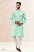 Raivat Ethnic Linen Cotton Pintux Work Kurta Pajama In Pista Green Colour