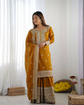 Joban Fashion Mustard Kurta Set Silk Sequins , Zari, Coding & Thread Embroidered work