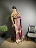 Joban Fashion Wine Woven Pattern Raw Silk Kanjivaram Silk Saree