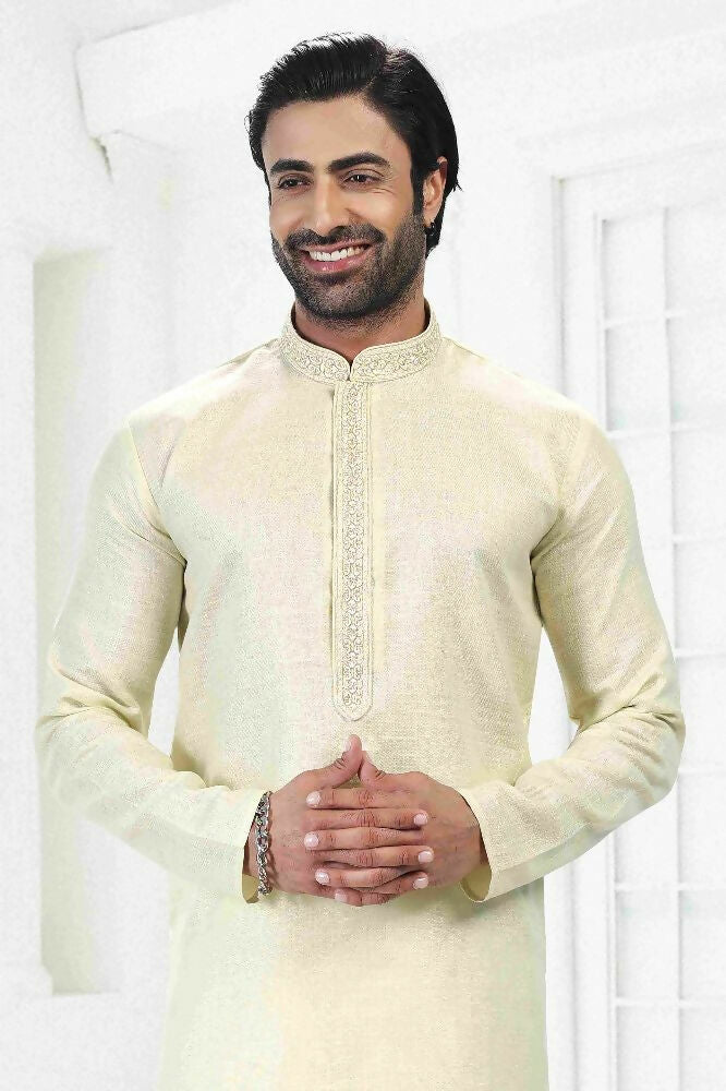 Raivat Ethnic Linen Cotton Thread Work Kurta Pajama In Pista Green Colour