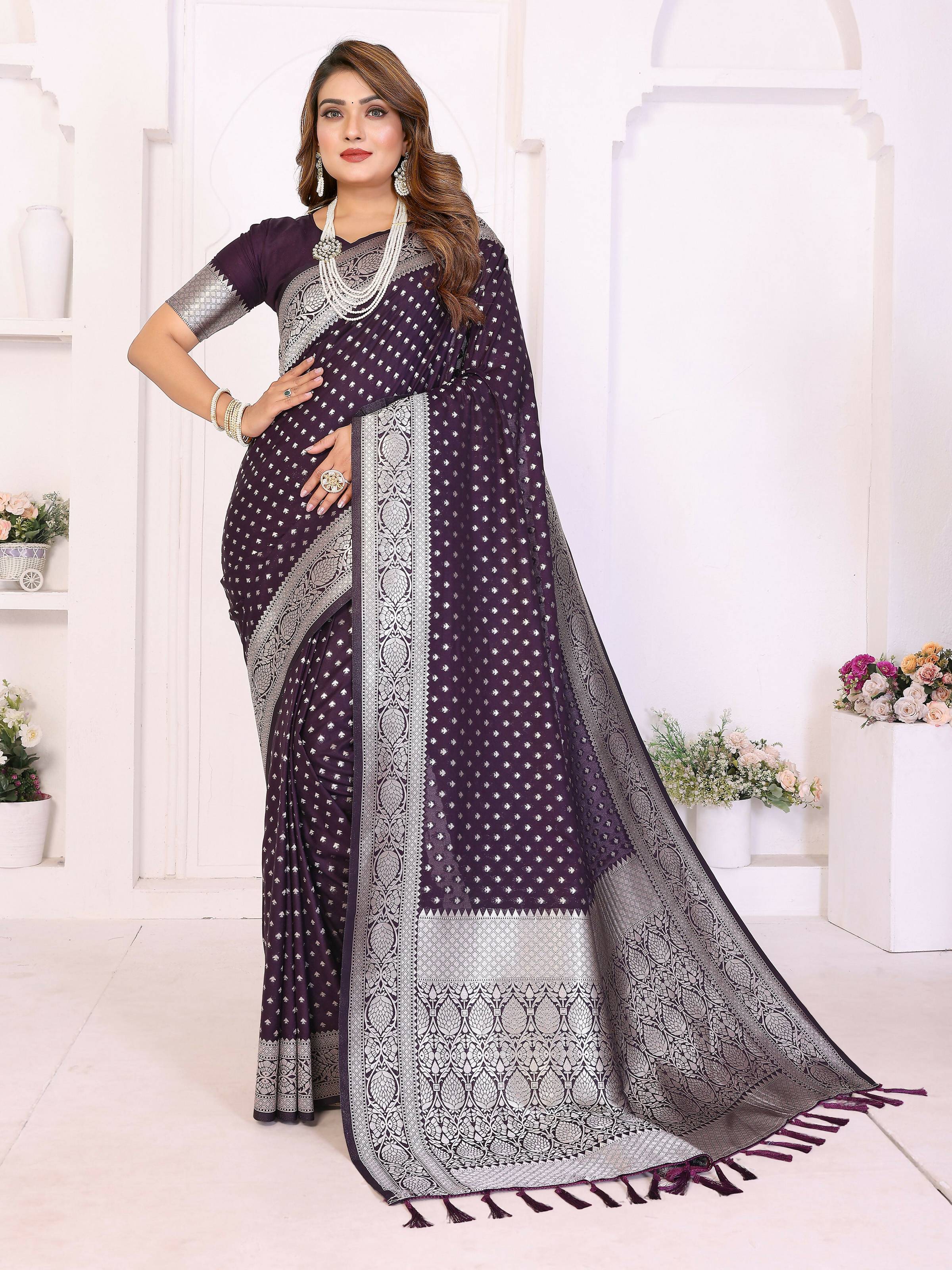 Aastha Fashion Purple Georgette Silk Zari Weaving Saree