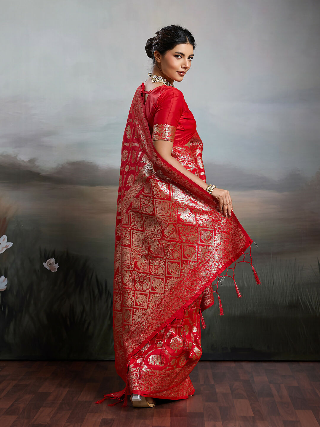 Shree Shyam Fashion Red Silk Blend Saree