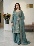 Teeya Creation Teal Color Gimmychu Silk Embroidery Work Wedding Wear Salwar Suit