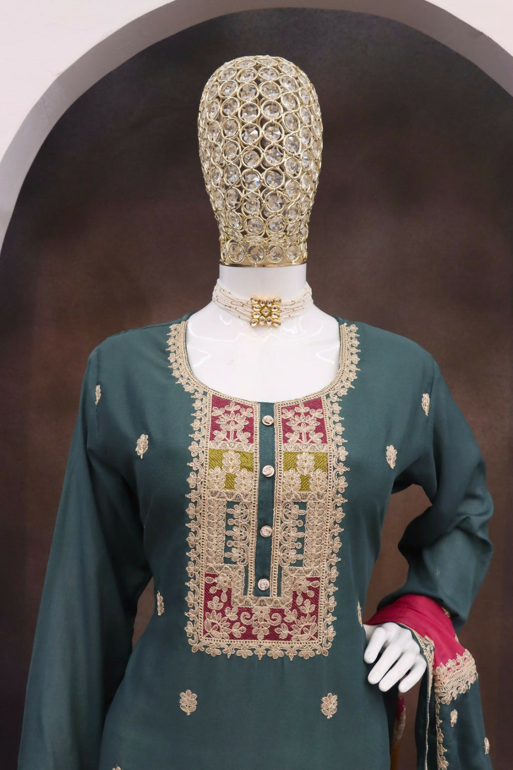 Teeya Creation Green Color Chinon Silk Embroidery Work Wedding Wear Designer Salwar Suit