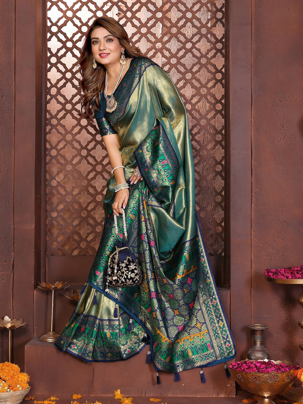 Aastha Fashion Sea Green Tissue Silk Weaving Saree