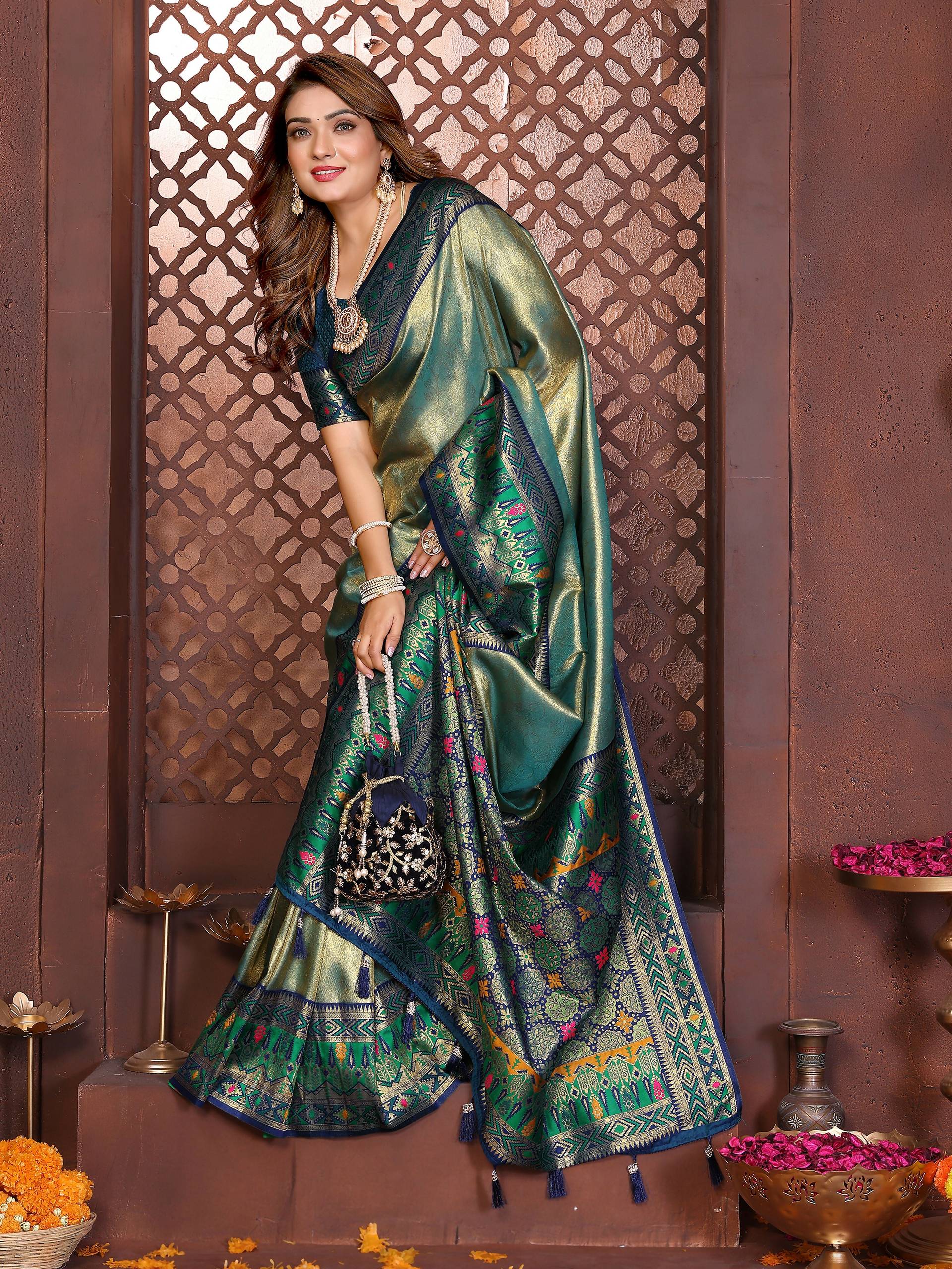 Aastha Fashion Sea Green Tissue Silk Weaving Saree