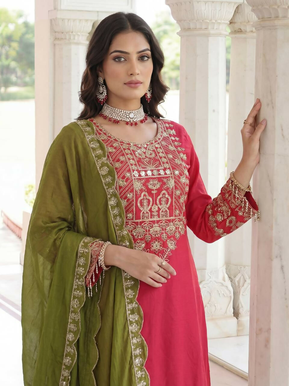 Joban Fashion Pink Silk Embroidered Sharara Set