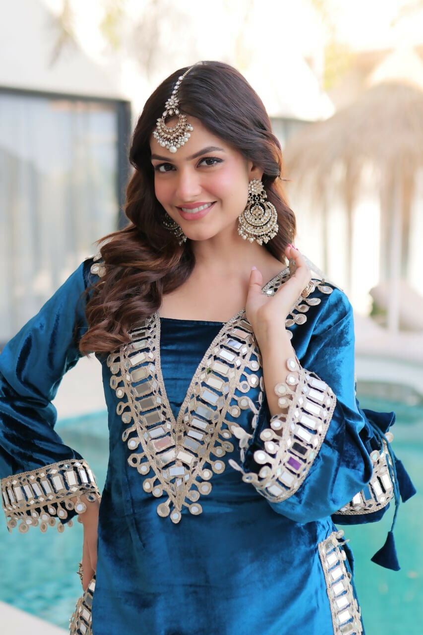 Joban Fashion Rama Kurta Set Velvet Embroidery Sequence Work