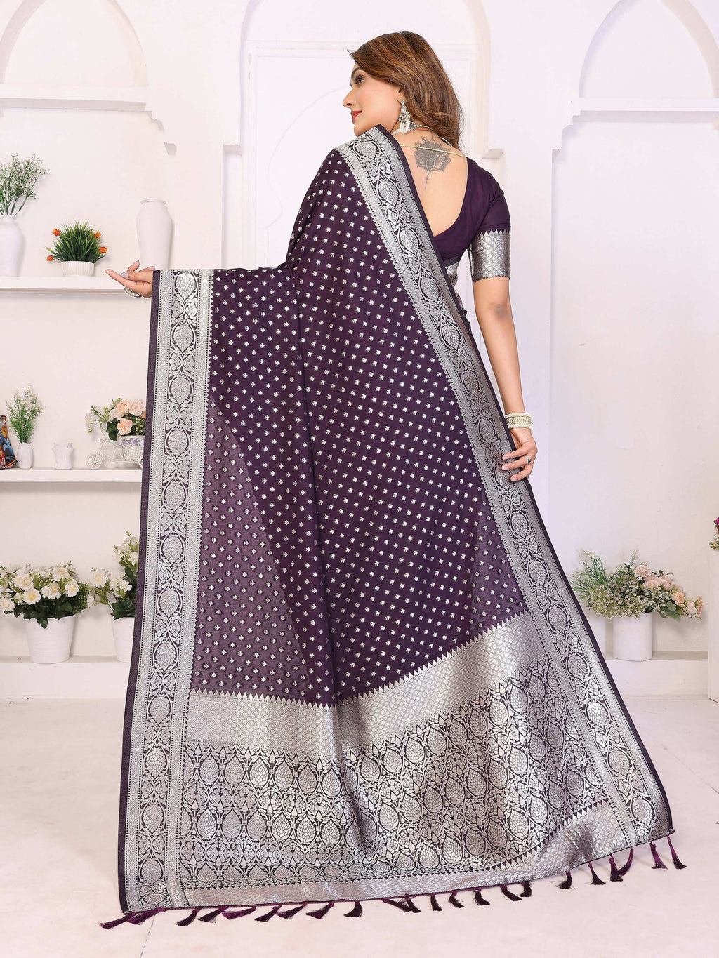 Aastha Fashion Purple Georgette Silk Zari Weaving Saree