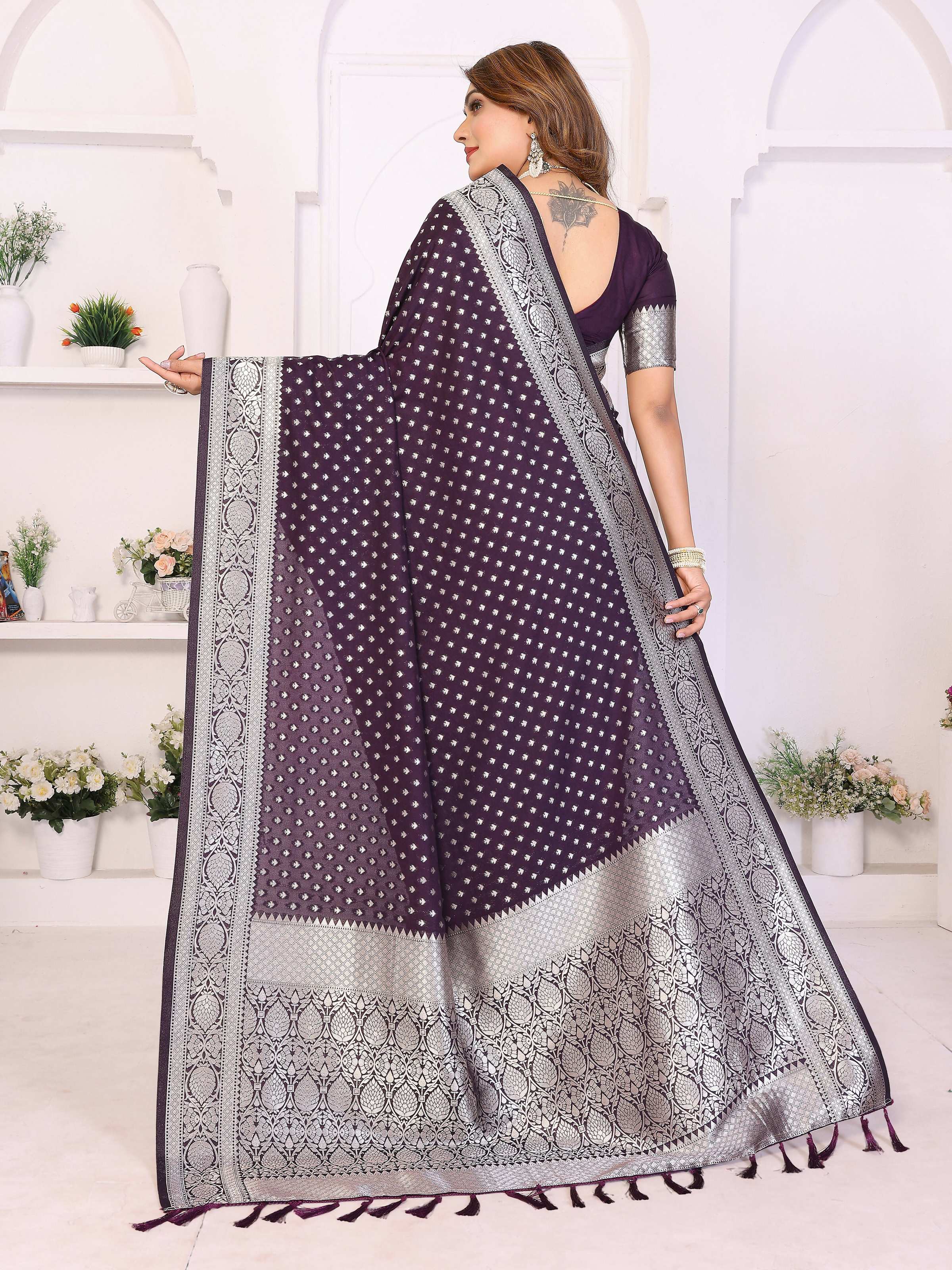 Aastha Fashion Purple Georgette Silk Zari Weaving Saree