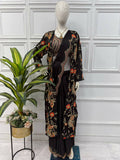 Teeya Creation Black Color Chinon Silk Designer Embroidery Work Ready To Wear Saree With Koti