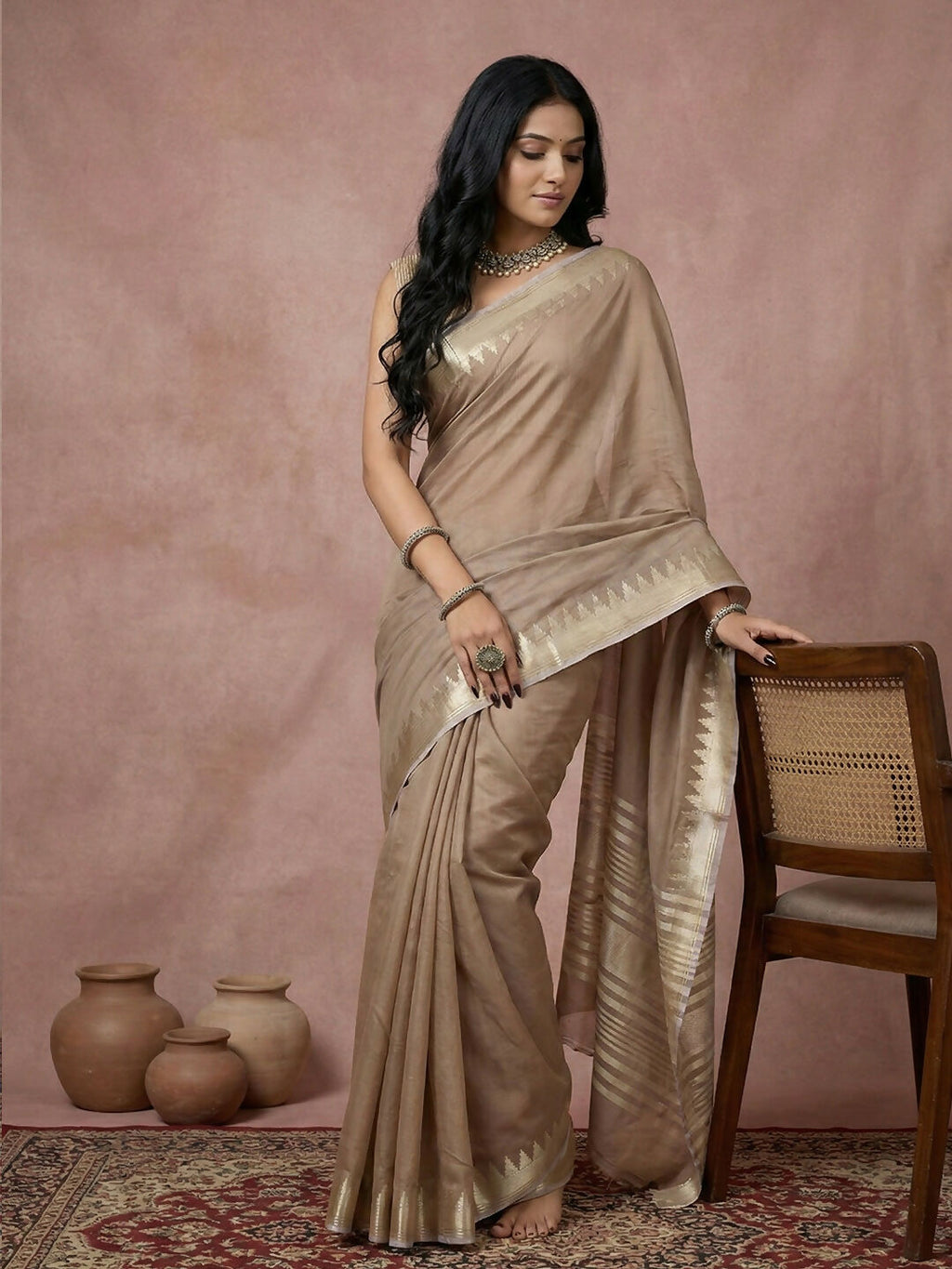 Shree Shyam Fashion Beige Cotton Saree