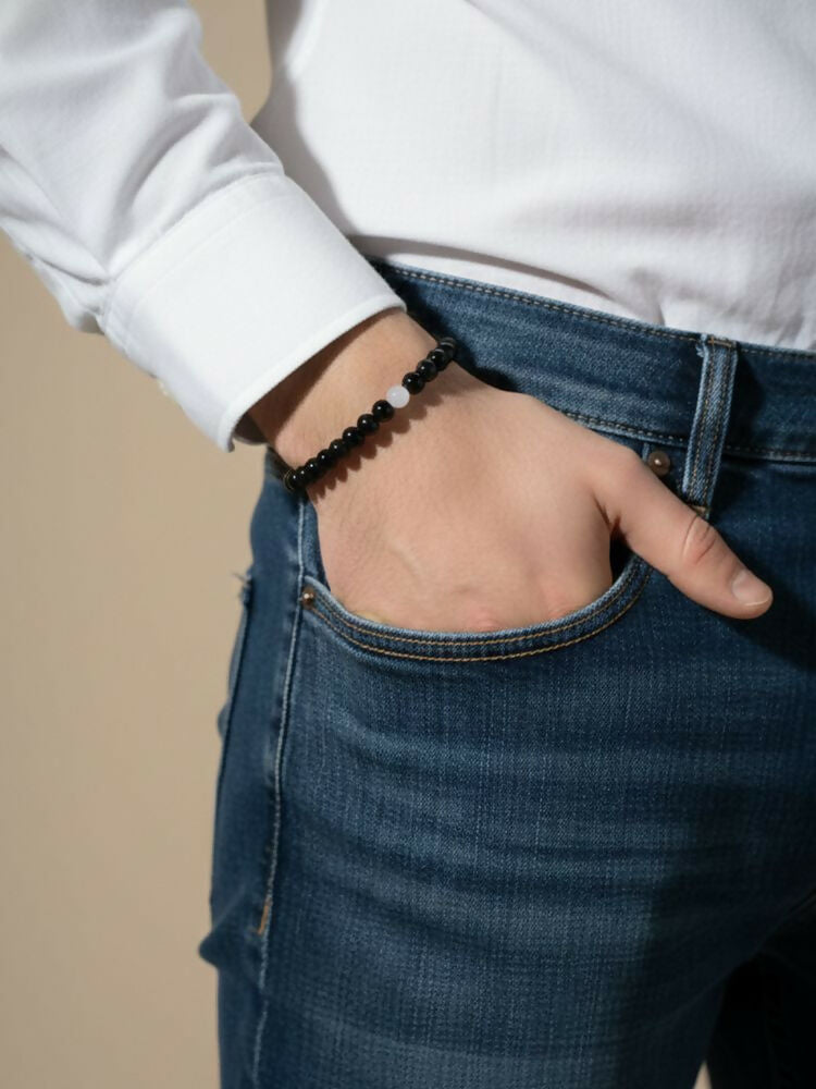 NVR Black & White Crystal Beaded Bracelet for Men & Women