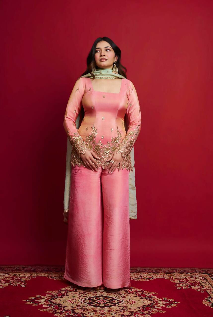 Teeya Creation Pink Color Heavy Shimmer Silk Embroidery Work Party Wear Suit