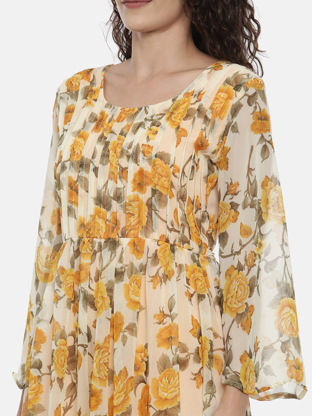 Souchii Women Cream-Coloured Floral Printed A-Line Dress