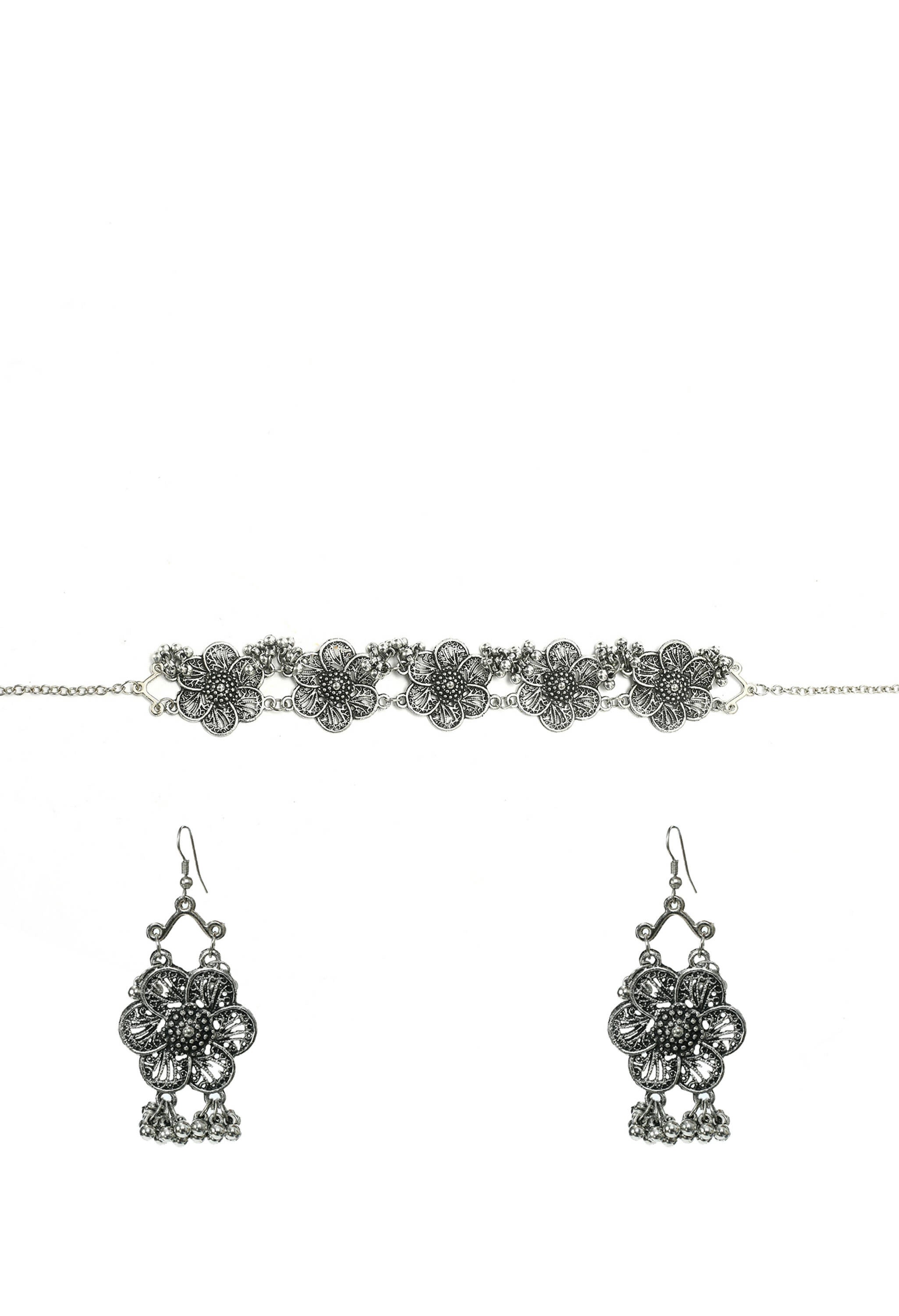 Mominos Fashion Johar Kamal Silver-Plated Brass Finish Floral Desgin Choker For Women