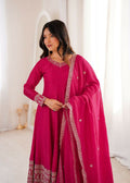 Teeya Creation Rani Color Vichitra Silk Embroidery Work Party Wear Long Gown