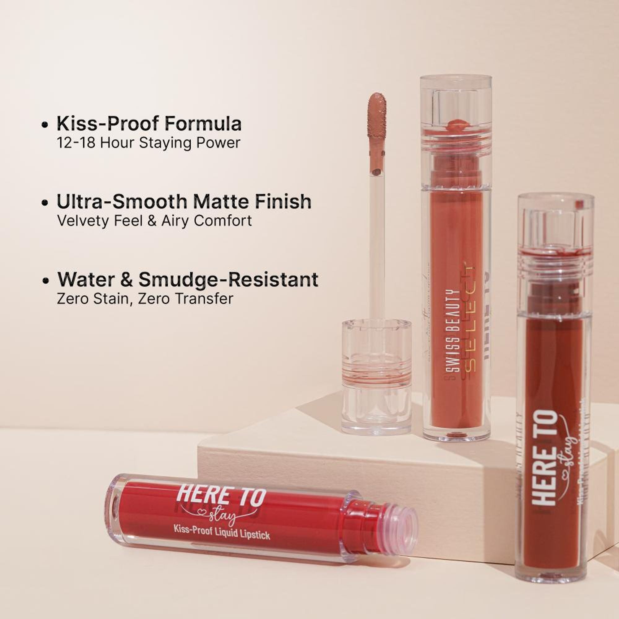 Swiss Beauty Select Here To Stay Kiss Proof Liquid Matte Lipstick With Vitamin E - 15 Delicated Cocoa