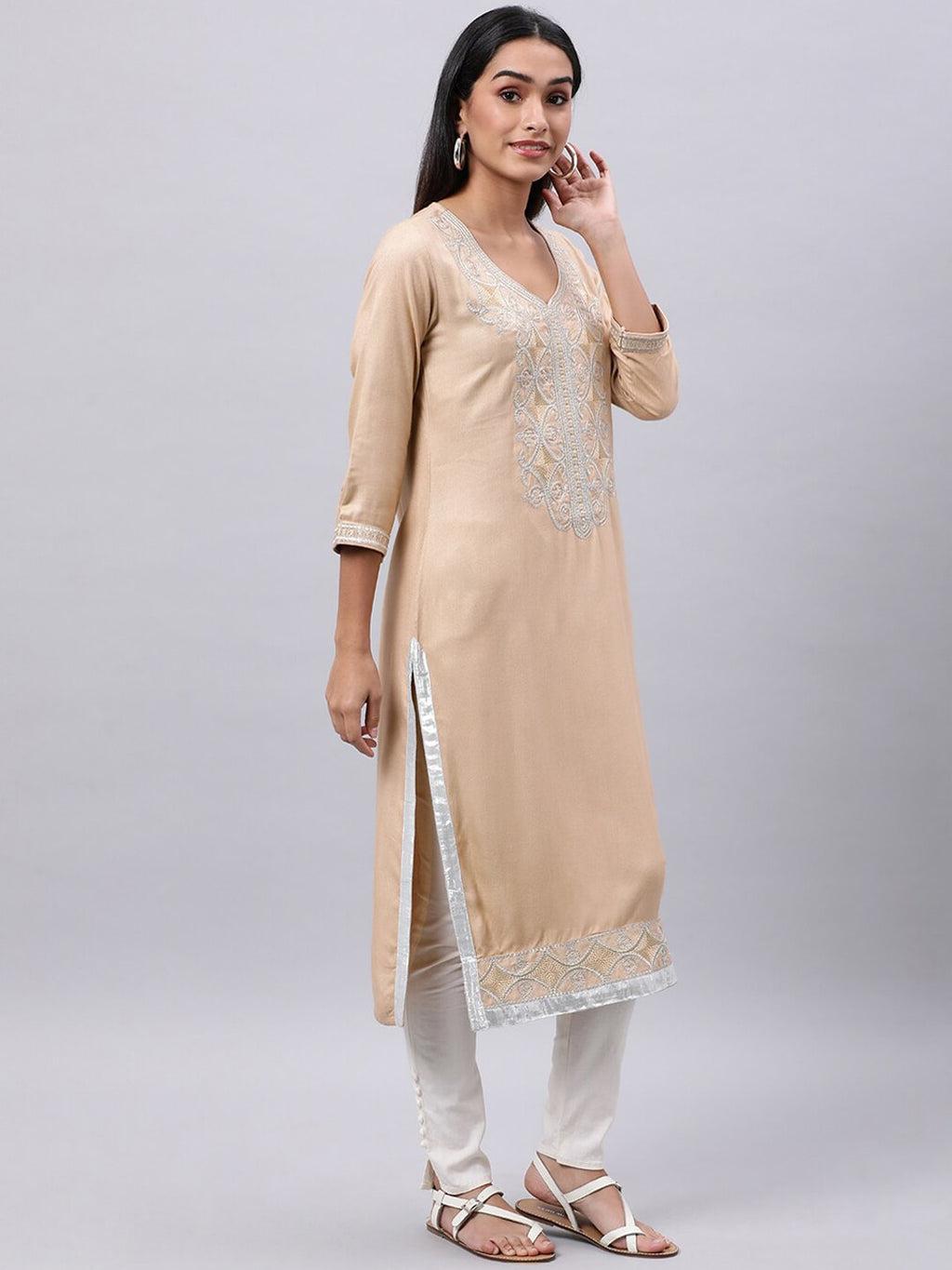 Souchii Beige & shifting sand Thread Work Grandeur & Majestic Artwork Kurta