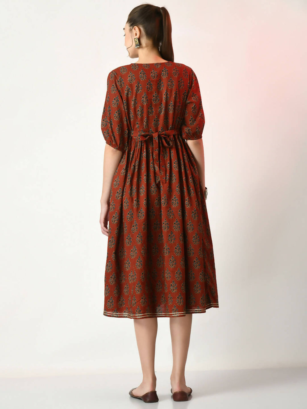 Myshka Women's Rust Empire Printed Dress