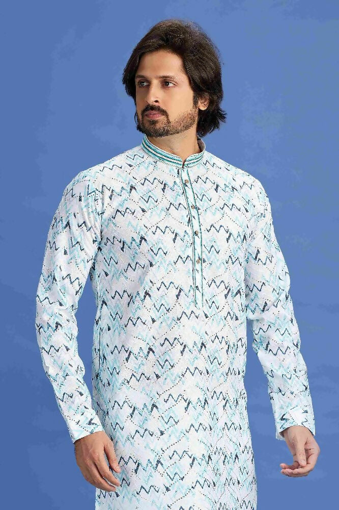 Raivat Ethnic Cotton Embroidery Kurta Pajama In Sky Blue Colour