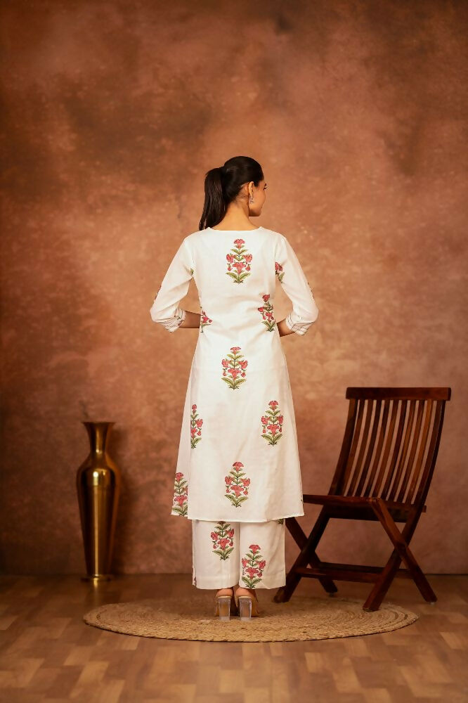 Joban Fashion Off White Pink Hand Block Printed Cotton Suit Set