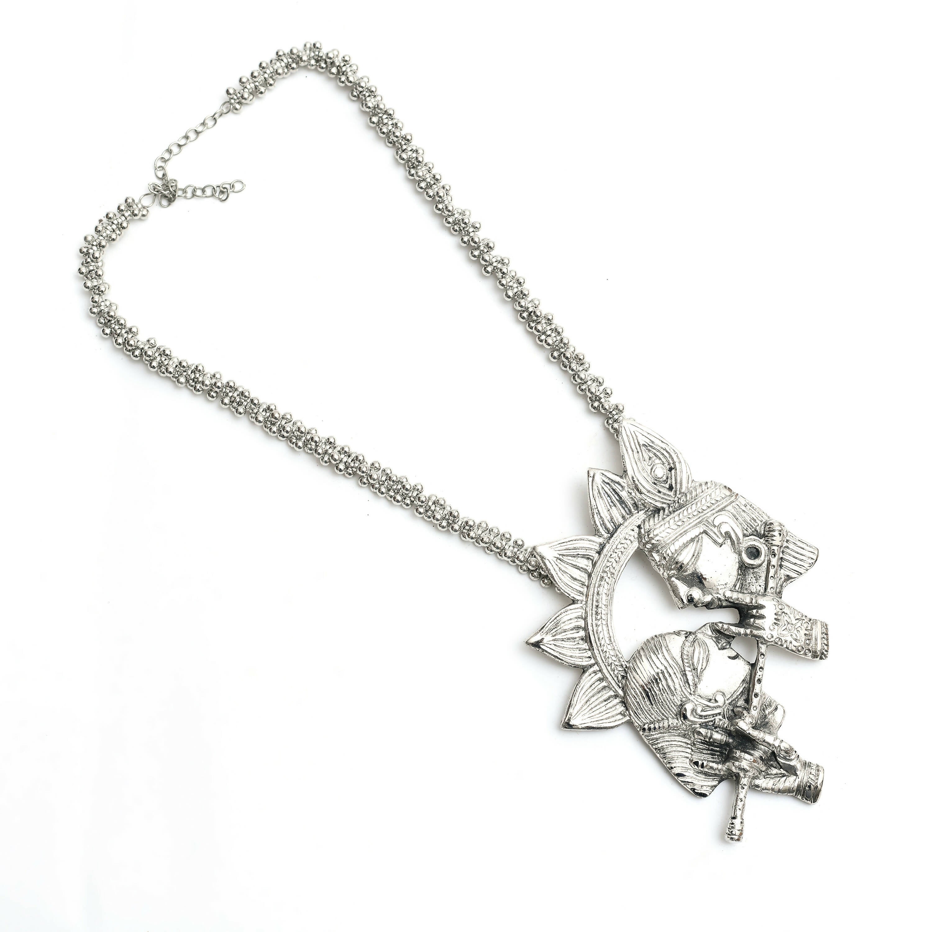Mominos Fashion Johar Kamal Oxidised Silver-Plated Brass Finish Radha Kishan Long Necklace For Women (Silver)