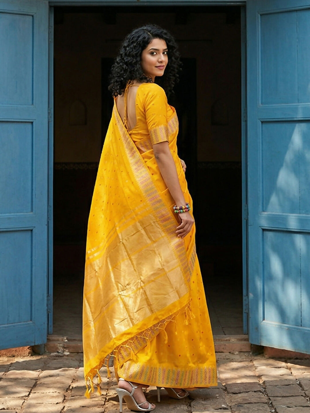 Shree Shyam Fashion Yellow Silk Blend Saree