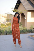 Teeya Creation Womens New Trendy Summer War Printed Cotton Gown Set-Orange
