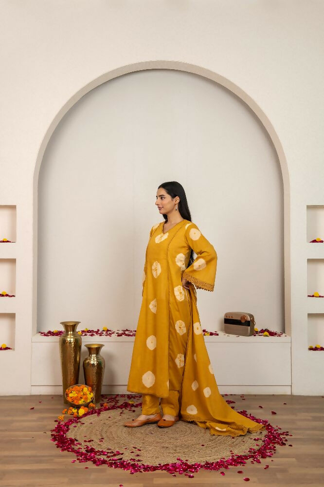 Joban Fashion Mustard Yellow Tie & Dye Cotton Suit Set