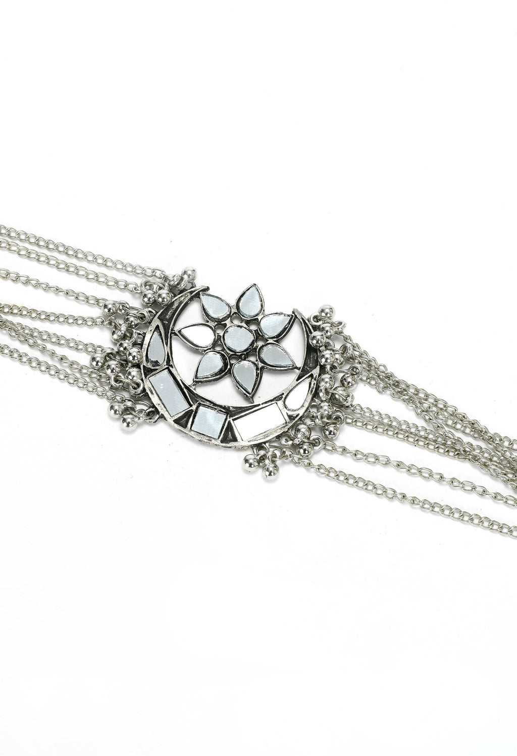 Mominos Fashion Johar Kamal Silver-Plated Brass Finish Mirror Work Choker For Women