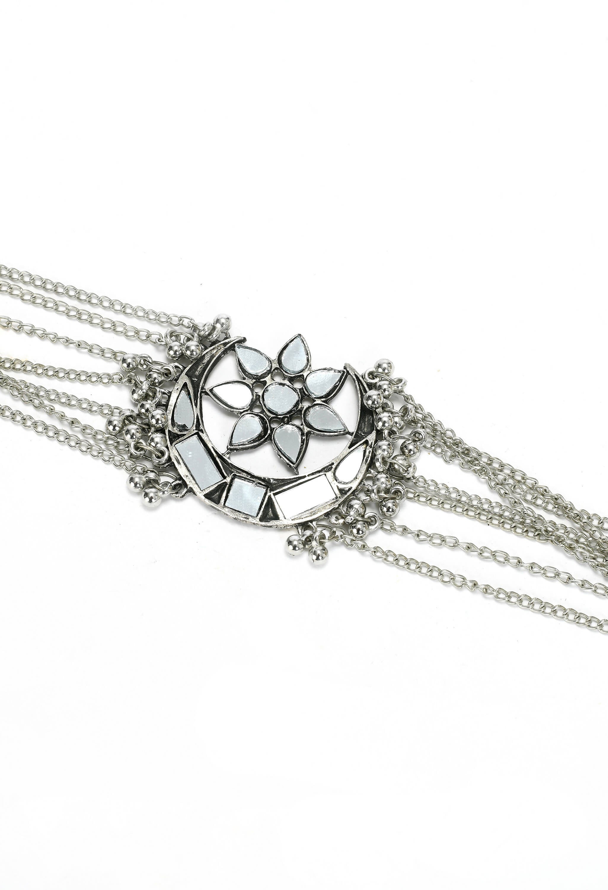 Mominos Fashion Johar Kamal Silver-Plated Brass Finish Mirror Work Choker For Women