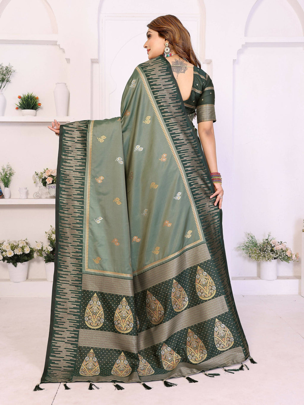 Aastha Fashion Mehndi South Soft Silk Zari Weaving Saree