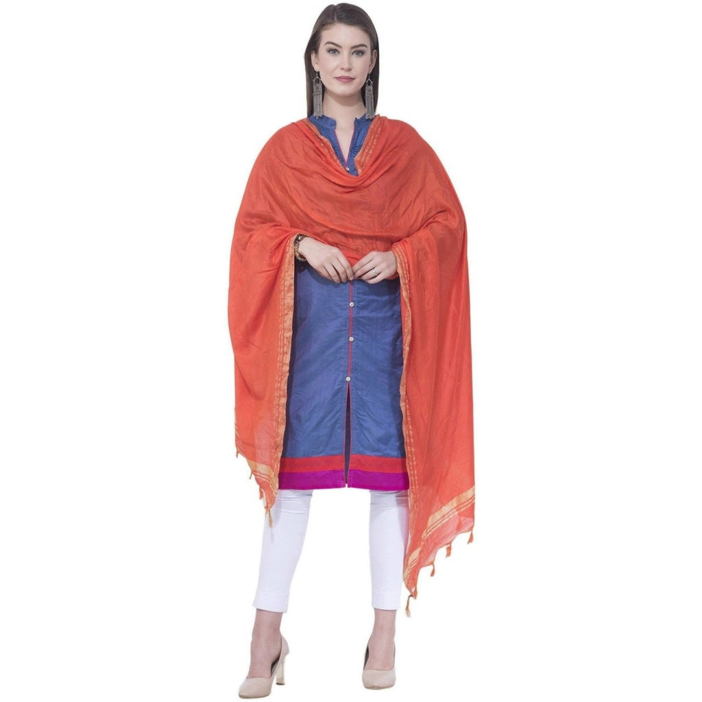 A R Silk Orange Color Golden border Cotton Dupattas & Chunnis