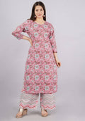 Vamika Printed Cotton Pink Party Wear/Casual Wear Kurta Set/Suit